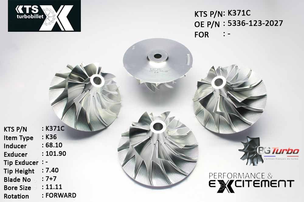 Turbo ROUE FORGÉE MFS PERFORMANCE - 7+7 PALES - INDUCER : 68,1 - EXDUCER : 101,9 - TYPE : K36ANGLE : 90° - ROTATION : Forward - SUPER BACK : 4 - BORE SIZE : 11,11
